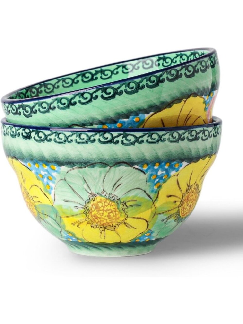 Handmade Ceramic Cereal & Soup Bowls Set of 2 - Floral Design, 13 oz Each